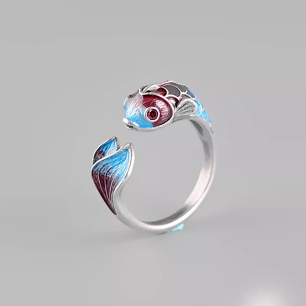 New Sterling Silver 925 Colourful Koi Fish Ring